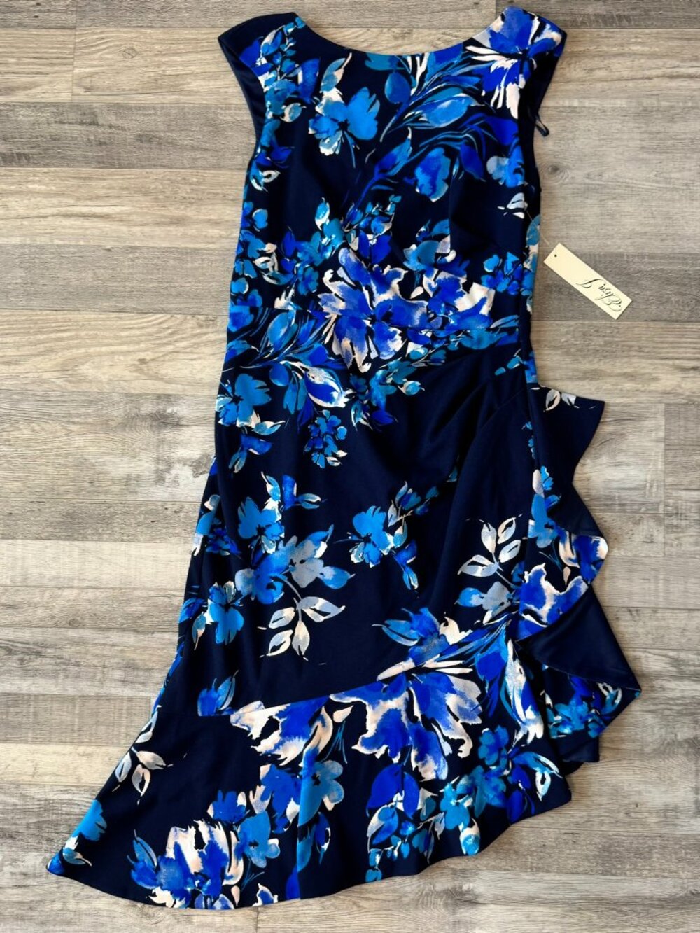 Eliza J. NWT Blue Floral Sleeveless Dress Size 8 Asymmetric Hem A42
